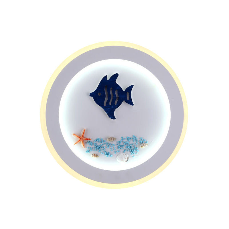 Skørter | Maritime Stylish Circle Wall Lamp with Sea Acrylic LED Wall Lamp in White for Children's Room