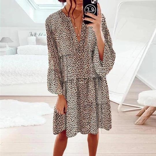 Women's casual blouse dress with ruffled sleeves and animal print Lisslune