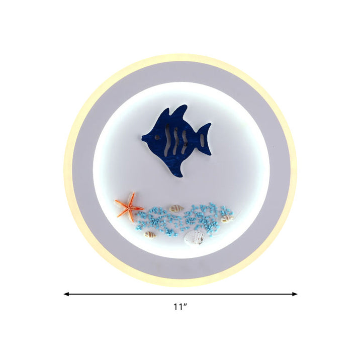 Skørter | Maritime Stylish Circle Wall Lamp with Sea Acrylic LED Wall Lamp in White for Children's Room