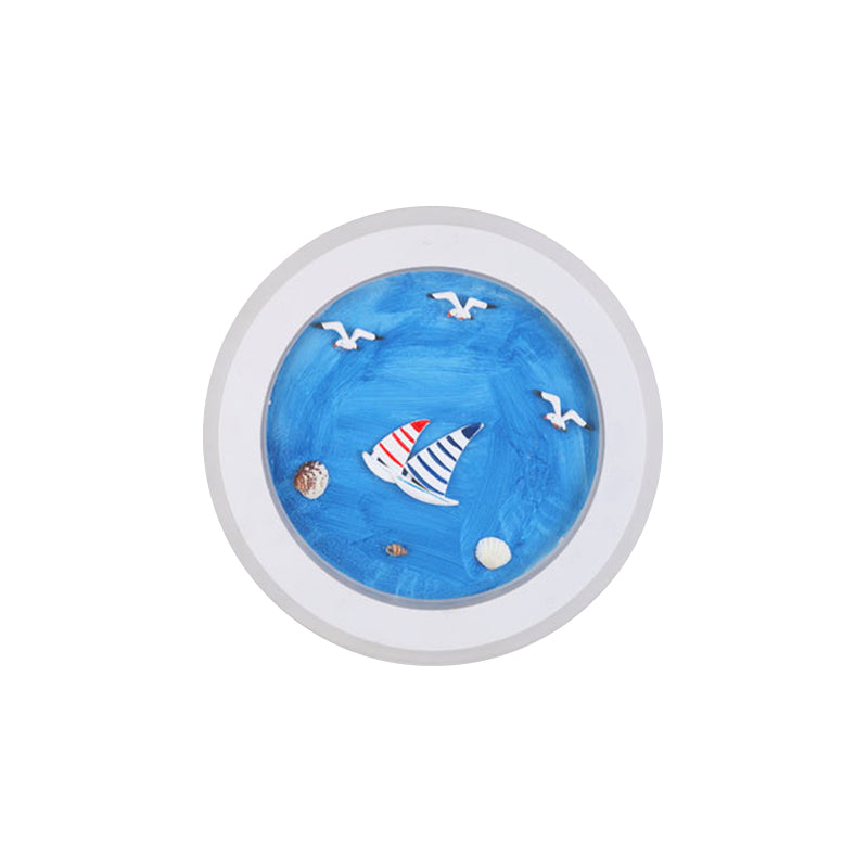 Skørter | Maritime Stylish Circle Wall Lamp with Sea Acrylic LED Wall Lamp in White for Children's Room