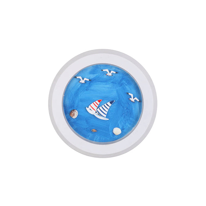 Skørter | Maritime Stylish Circle Wall Lamp with Sea Acrylic LED Wall Lamp in White for Children's Room