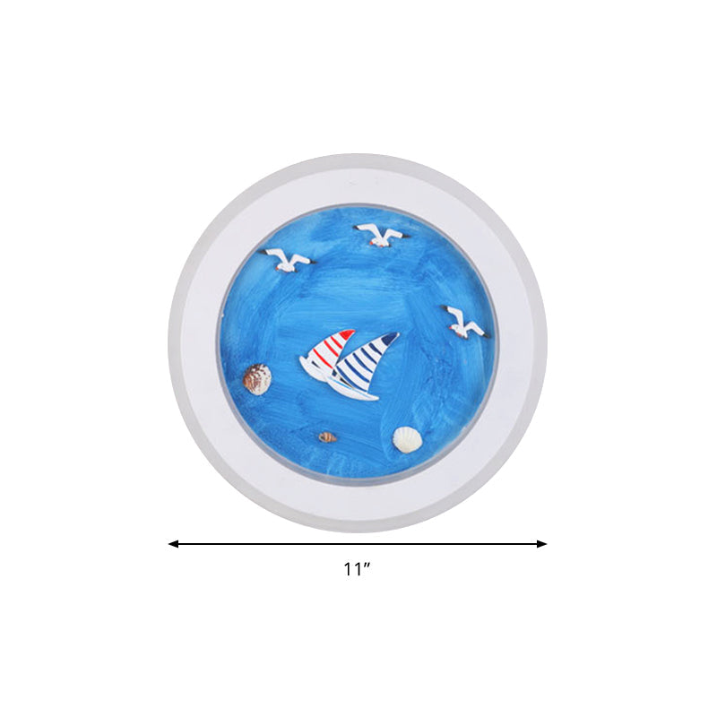 Skørter | Maritime Stylish Circle Wall Lamp with Sea Acrylic LED Wall Lamp in White for Children's Room