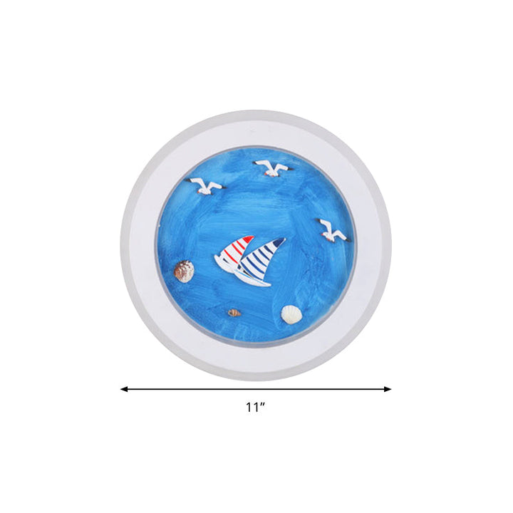 Skørter | Maritime Stylish Circle Wall Lamp with Sea Acrylic LED Wall Lamp in White for Children's Room
