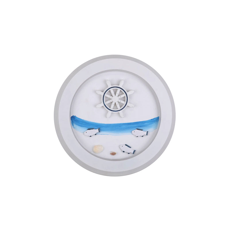 Skørter | Maritime Stylish Circle Wall Lamp with Sea Acrylic LED Wall Lamp in White for Children's Room