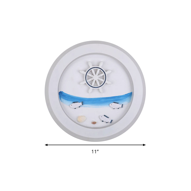 Skørter | Maritime Stylish Circle Wall Lamp with Sea Acrylic LED Wall Lamp in White for Children's Room