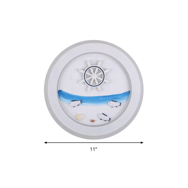 Skørter | Maritime Stylish Circle Wall Lamp with Sea Acrylic LED Wall Lamp in White for Children's Room