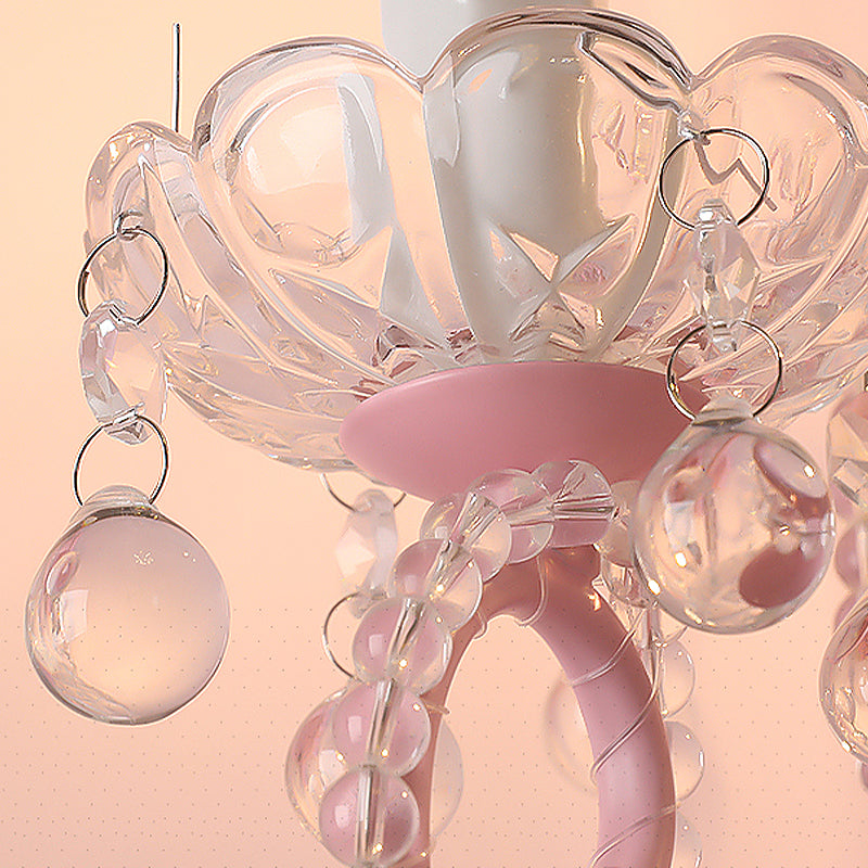 Lisslune | Metallic Scroll Arm Wall Lamp Modernistic 1/2 Lights Wall Light with Crystal Berry Deco in Pink
