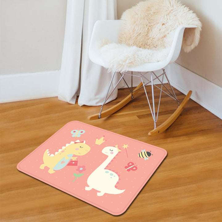 Lisslune | Beautiful children's rug in pink and white with animal dinosaur butterfly bee pattern rug polyester washable rug for the nursery