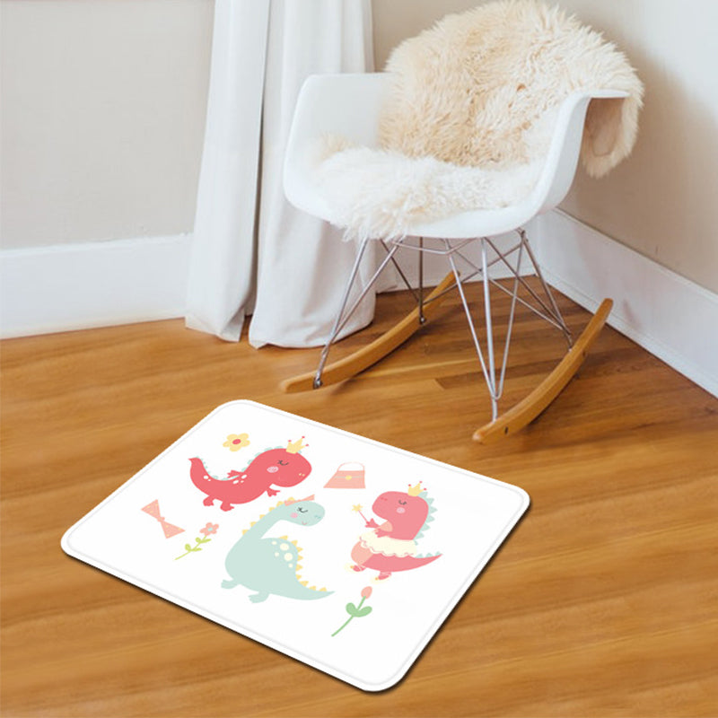 Lisslune | Beautiful children's rug in pink and white with animal dinosaur butterfly bee pattern rug polyester washable rug for the nursery