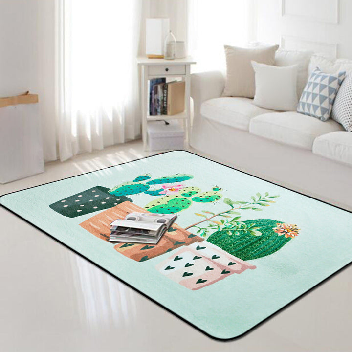 Lisslune | Kids Children's Room Carpet in Pink and Green Botanical Cactus Print Carpet Polyester Stain-Resistant Area Rug