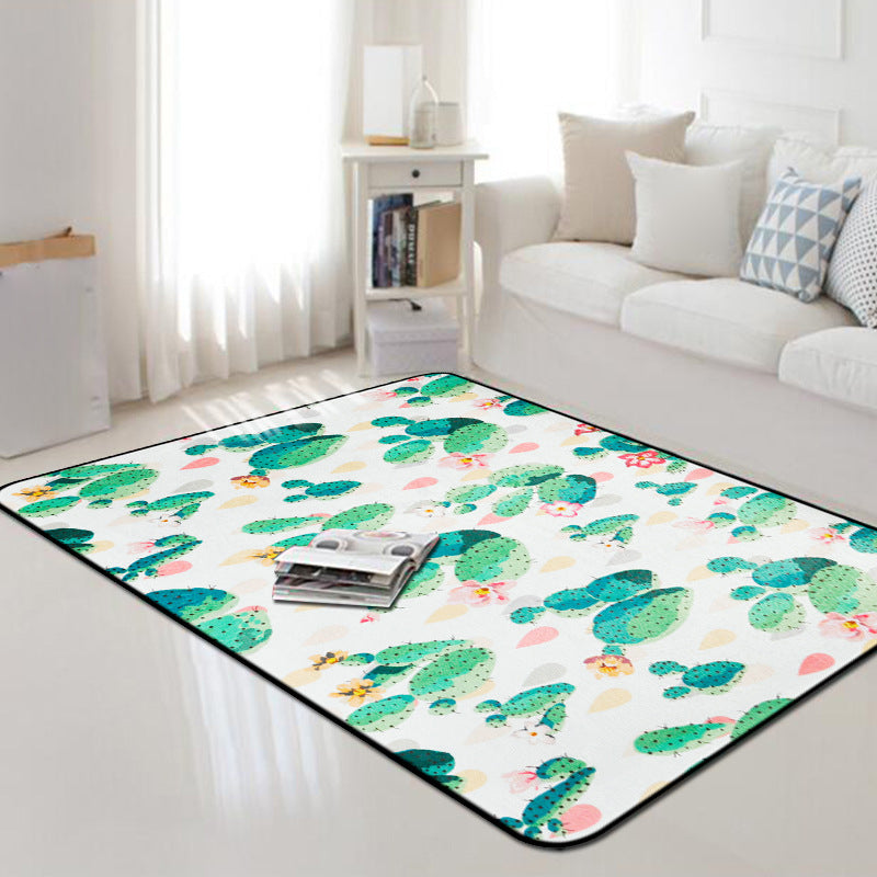 Lisslune | Kids Children's Room Carpet in Pink and Green Botanical Cactus Print Carpet Polyester Stain-Resistant Area Rug