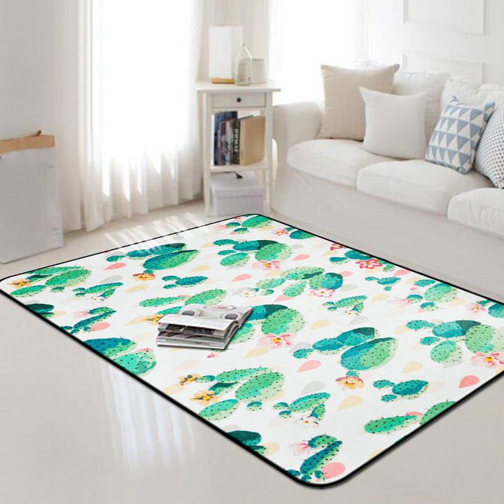 Lisslune | Kids Children's Room Carpet in Pink and Green Botanical Cactus Print Carpet Polyester Stain-Resistant Area Rug