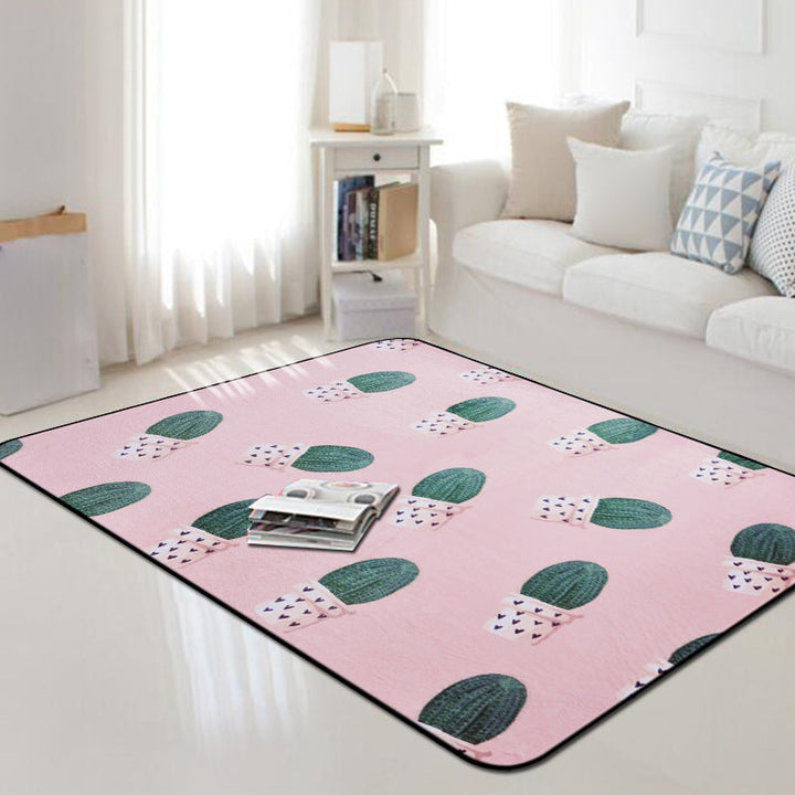 Lisslune | Kids Children's Room Carpet in Pink and Green Botanical Cactus Print Carpet Polyester Stain-Resistant Area Rug