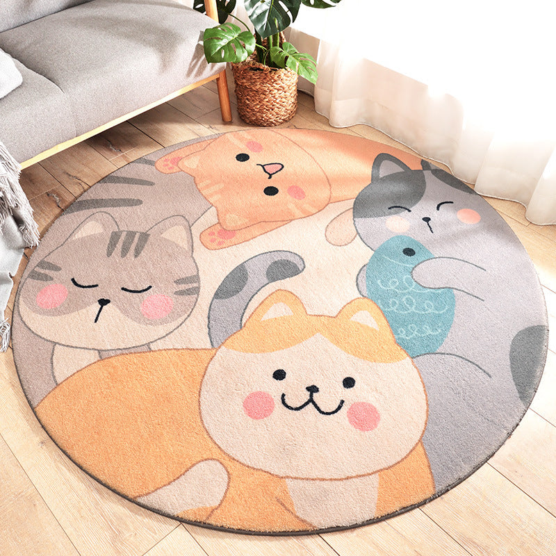 Lisslune | Cute Kids Rug in Orange and Green Animal Cat Panda Train Pattern Rug Polyester Washable Rug for Children's Room