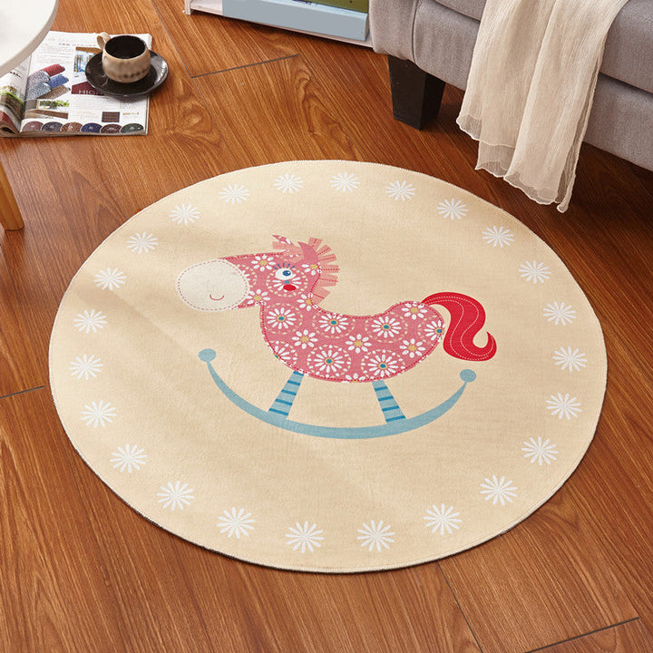 Lisslune | Children's room rug in pink and purple animal horse bear print rug polyester stain-resistant rug