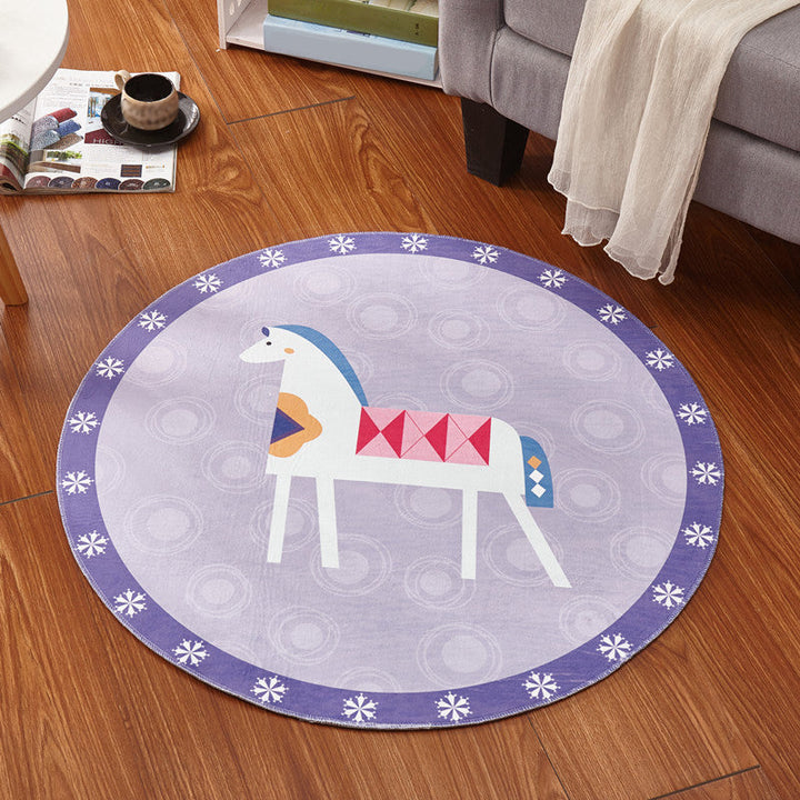 Lisslune | Children's room rug in pink and purple animal horse bear print rug polyester stain-resistant rug