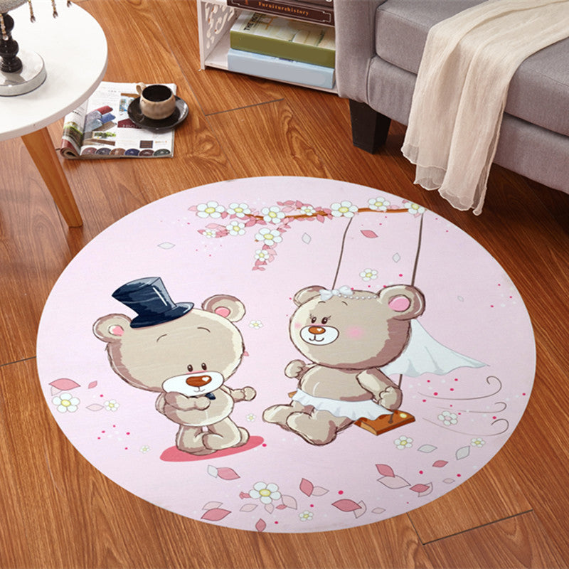 Lisslune | Children's room rug in pink and purple animal horse bear print rug polyester stain-resistant rug