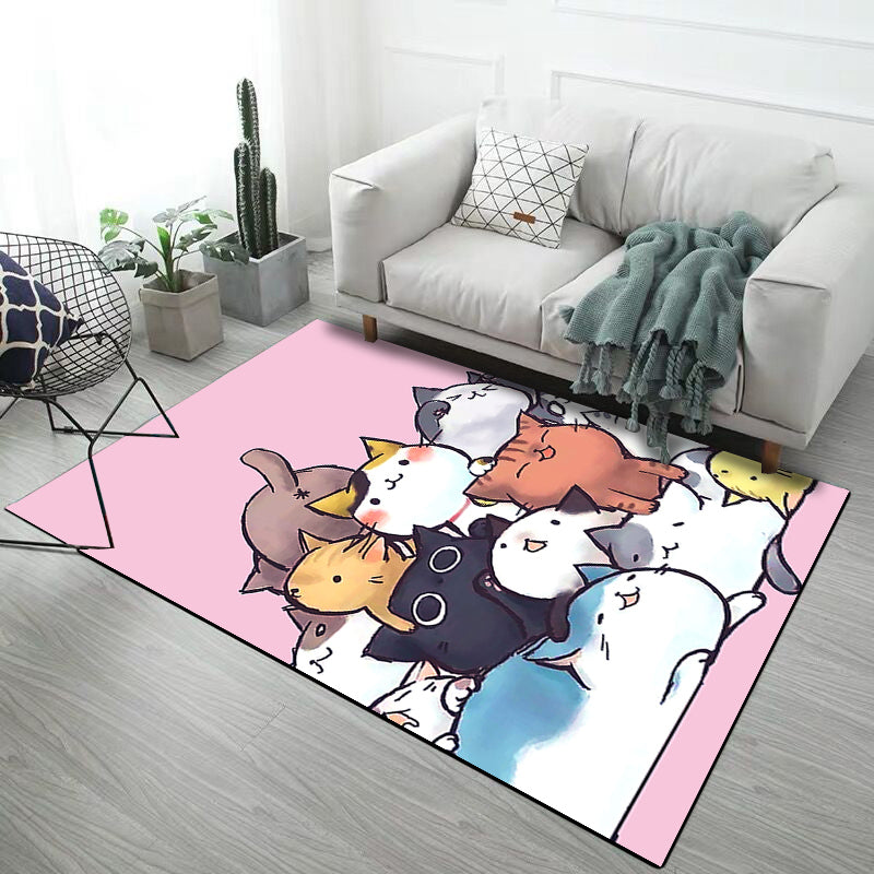 Lisslune | Beautiful children's rug in black and pink animal cat dog pattern rug polyester machine washable rug for the children's room