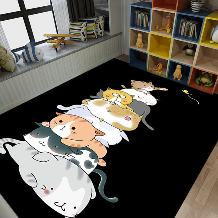 Lisslune | Beautiful children's rug in black and pink animal cat dog pattern rug polyester machine washable rug for the children's room