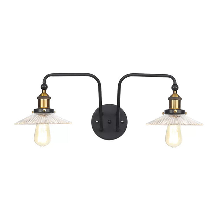 Lisslune | Industrial conical/wavy/fanned wall lamp glass and metal black 2-bulb wall mounted lamp for indoor use