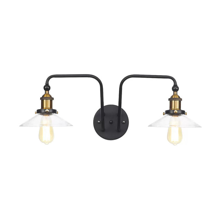 Lisslune | Industrial conical/wavy/fanned wall lamp glass and metal black 2-bulb wall mounted lamp for indoor use