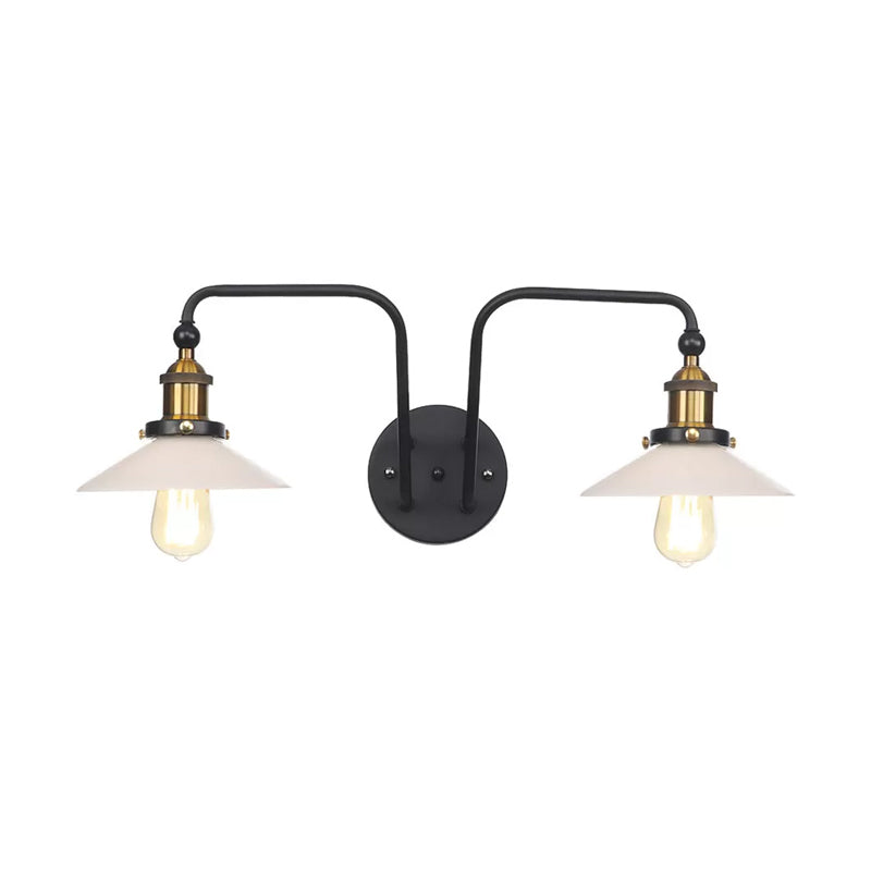Lisslune | Industrial conical/wavy/fanned wall lamp glass and metal black 2-bulb wall mounted lamp for indoor use