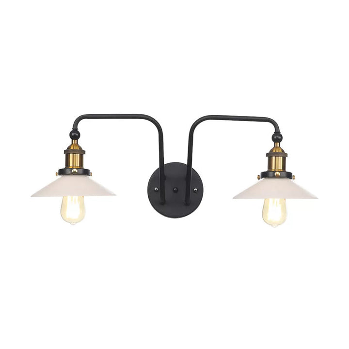 Lisslune | Industrial conical/wavy/fanned wall lamp glass and metal black 2-bulb wall mounted lamp for indoor use