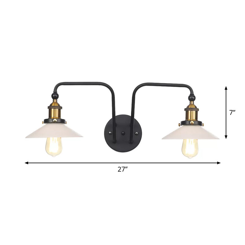 Lisslune | Industrial conical/wavy/fanned wall lamp glass and metal black 2-bulb wall mounted lamp for indoor use
