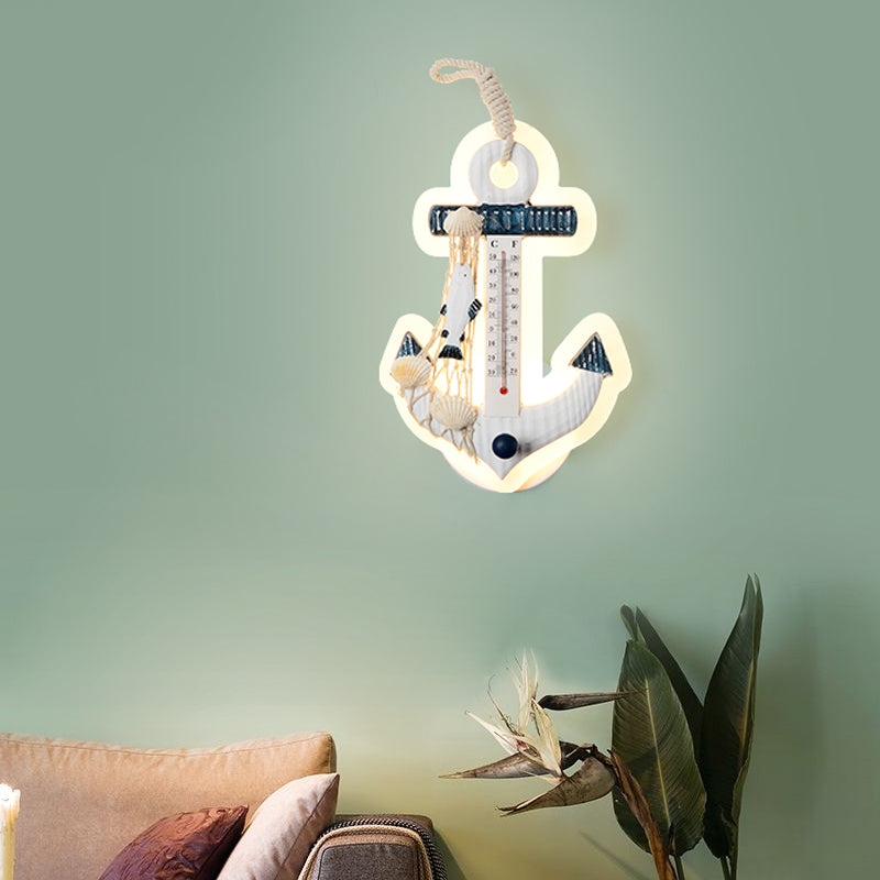Skørter | Children Anchor Wall Mounted Light Resin LED Parlor Surface Wall Lamp with Fisherman's Net Deco in White
