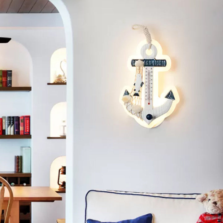 Skørter | Children Anchor Wall Mounted Light Resin LED Parlor Surface Wall Lamp with Fisherman's Net Deco in White