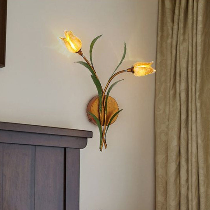 Skørter | Tulip Bouquet Bedroom Wall Lamp Vintage Beige Glass 2/3/5 Heads Antique Brass Wall Mounted Night Light