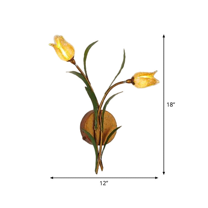 Skørter | Tulip Bouquet Bedroom Wall Lamp Vintage Beige Glass 2/3/5 Heads Antique Brass Wall Mounted Night Light