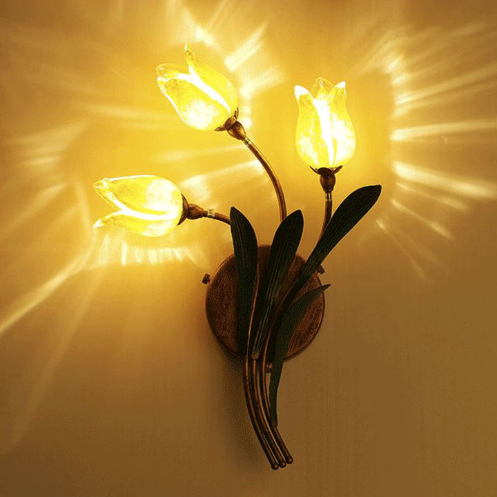 Skørter | Tulip Bouquet Bedroom Wall Lamp Vintage Beige Glass 2/3/5 Heads Antique Brass Wall Mounted Night Light