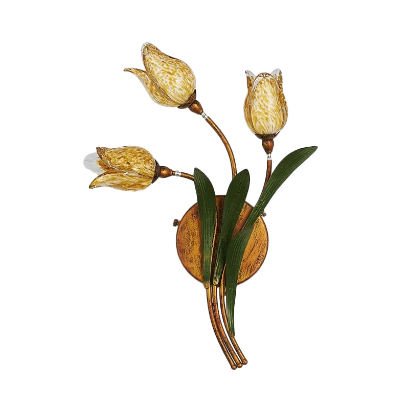Skørter | Tulip Bouquet Bedroom Wall Lamp Vintage Beige Glass 2/3/5 Heads Antique Brass Wall Mounted Night Light