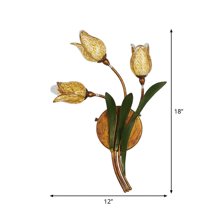 Skørter | Tulip Bouquet Bedroom Wall Lamp Vintage Beige Glass 2/3/5 Heads Antique Brass Wall Mounted Night Light
