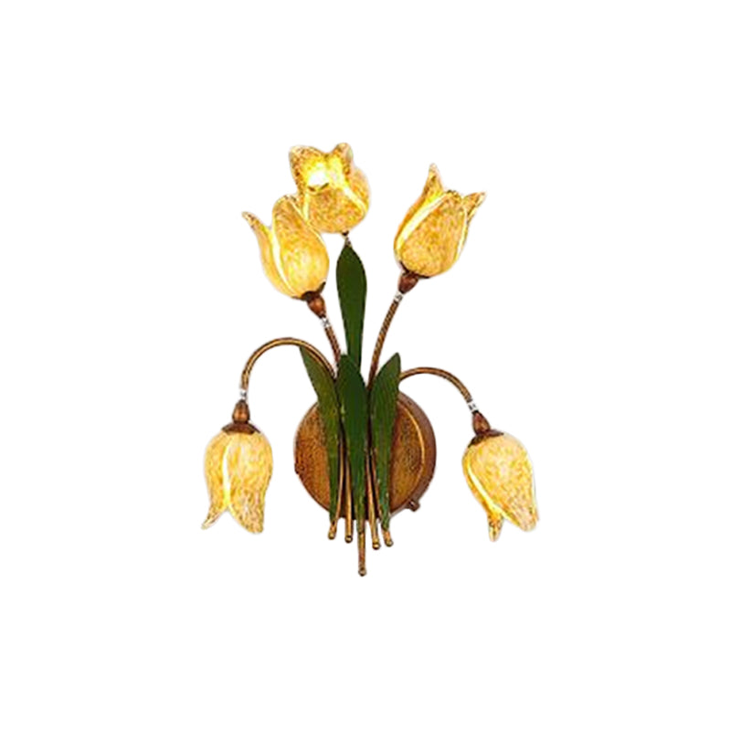 Skørter | Tulip Bouquet Bedroom Wall Lamp Vintage Beige Glass 2/3/5 Heads Antique Brass Wall Mounted Night Light