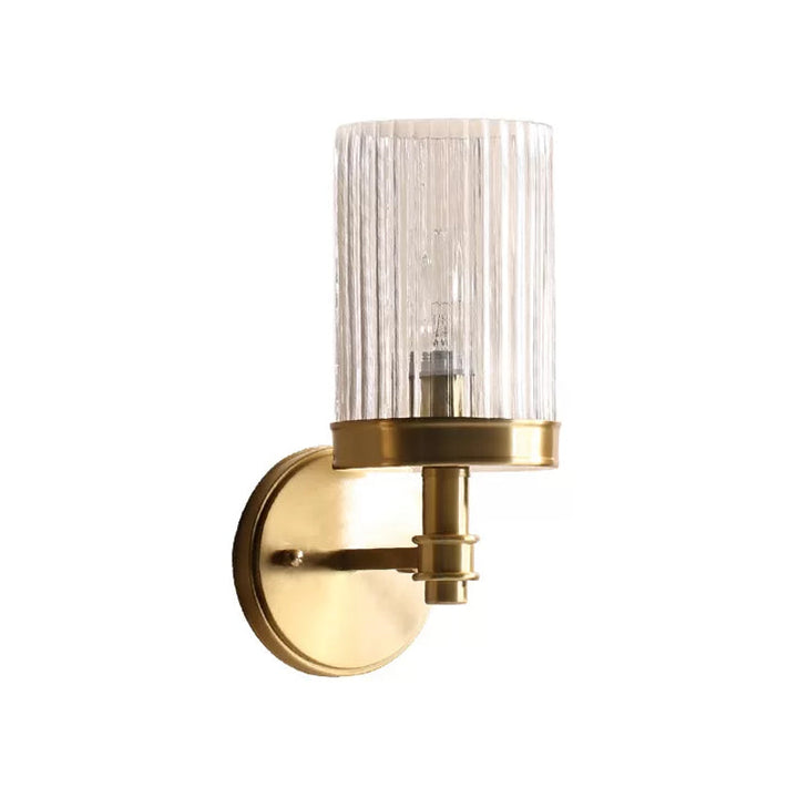 Skørter | 1-Light Wall Mount Lamp Traditional Cylinder Transparent Glass Wall Light in Brown/Gold above the Bed