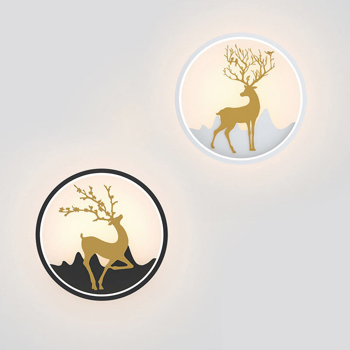 Lisslune | Deer Wall Lamp Nordic Metallic Black/White-Gold LED Circle Wall Light in Warm/White Light for Bedroom