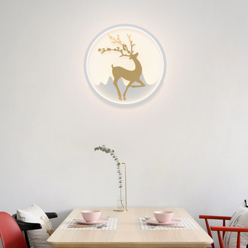 Lisslune | Deer Wall Lamp Nordic Metallic Black/White-Gold LED Circle Wall Light in Warm/White Light for Bedroom