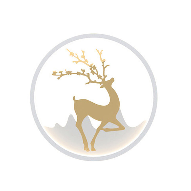 Lisslune | Deer Wall Lamp Nordic Metallic Black/White-Gold LED Circle Wall Light in Warm/White Light for Bedroom