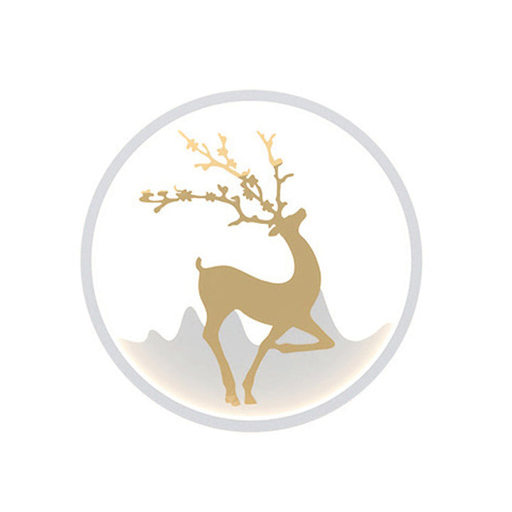 Lisslune | Deer Wall Lamp Nordic Metallic Black/White-Gold LED Circle Wall Light in Warm/White Light for Bedroom