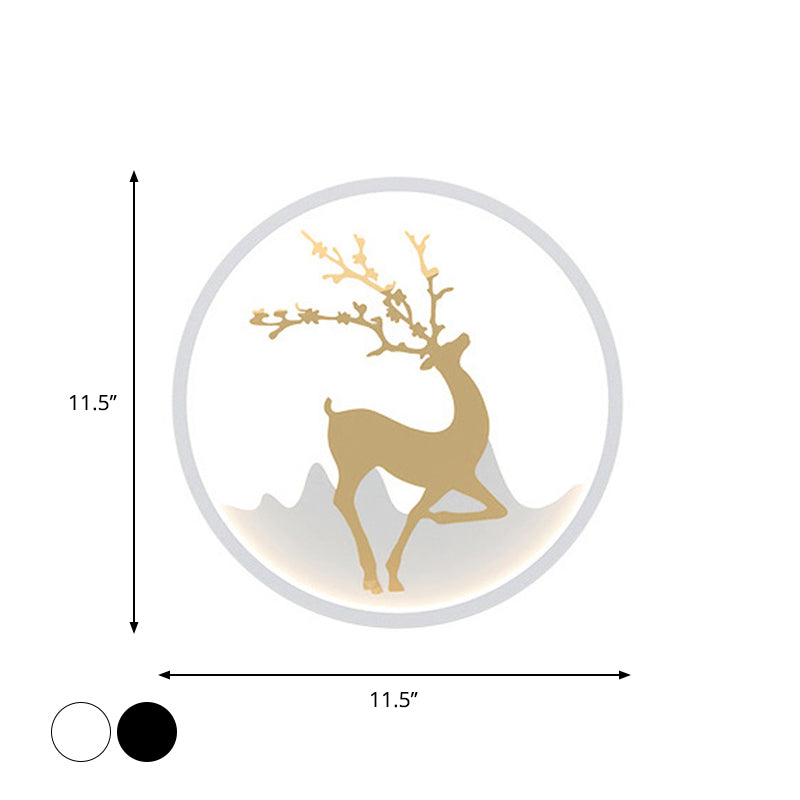 Lisslune | Deer Wall Lamp Nordic Metallic Black/White-Gold LED Circle Wall Light in Warm/White Light for Bedroom
