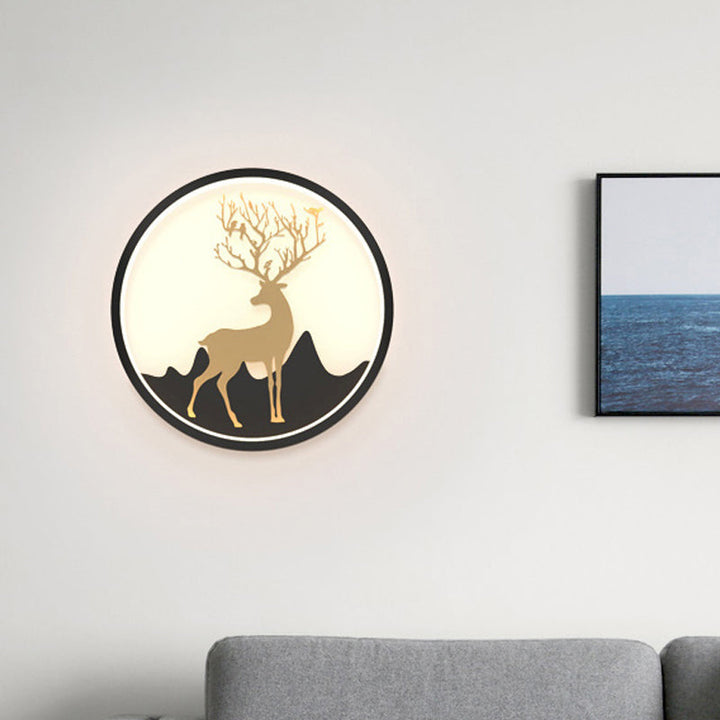 Lisslune | Deer Wall Lamp Nordic Metallic Black/White-Gold LED Circle Wall Light in Warm/White Light for Bedroom