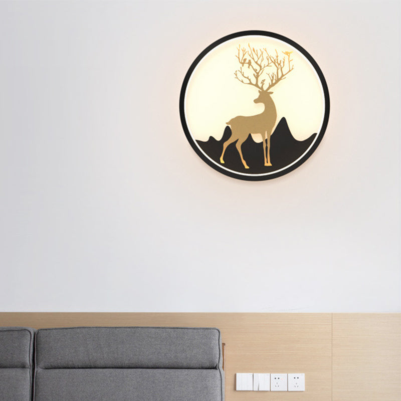 Lisslune | Deer Wall Lamp Nordic Metallic Black/White-Gold LED Circle Wall Light in Warm/White Light for Bedroom