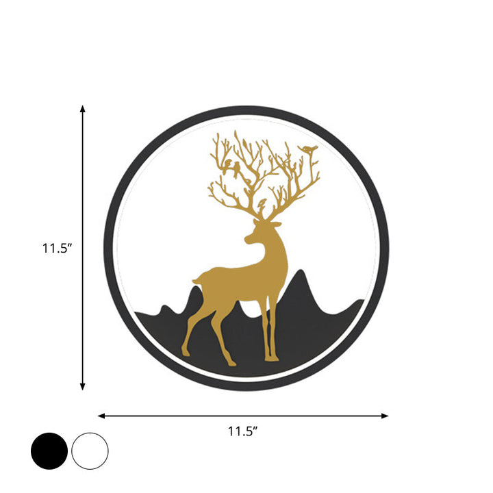 Lisslune | Deer Wall Lamp Nordic Metallic Black/White-Gold LED Circle Wall Light in Warm/White Light for Bedroom
