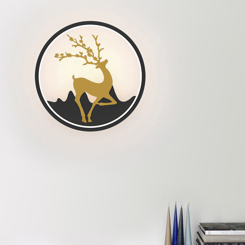 Lisslune | Deer Wall Lamp Nordic Metallic Black/White-Gold LED Circle Wall Light in Warm/White Light for Bedroom