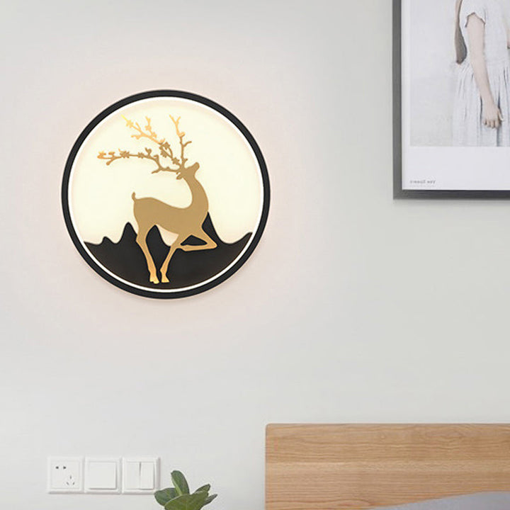 Lisslune | Deer Wall Lamp Nordic Metallic Black/White-Gold LED Circle Wall Light in Warm/White Light for Bedroom