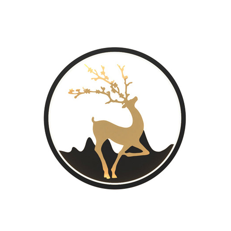 Lisslune | Deer Wall Lamp Nordic Metallic Black/White-Gold LED Circle Wall Light in Warm/White Light for Bedroom