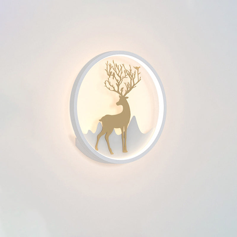 Lisslune | Deer Wall Lamp Nordic Metallic Black/White-Gold LED Circle Wall Light in Warm/White Light for Bedroom