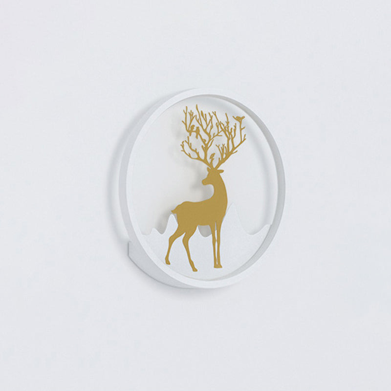 Lisslune | Deer Wall Lamp Nordic Metallic Black/White-Gold LED Circle Wall Light in Warm/White Light for Bedroom